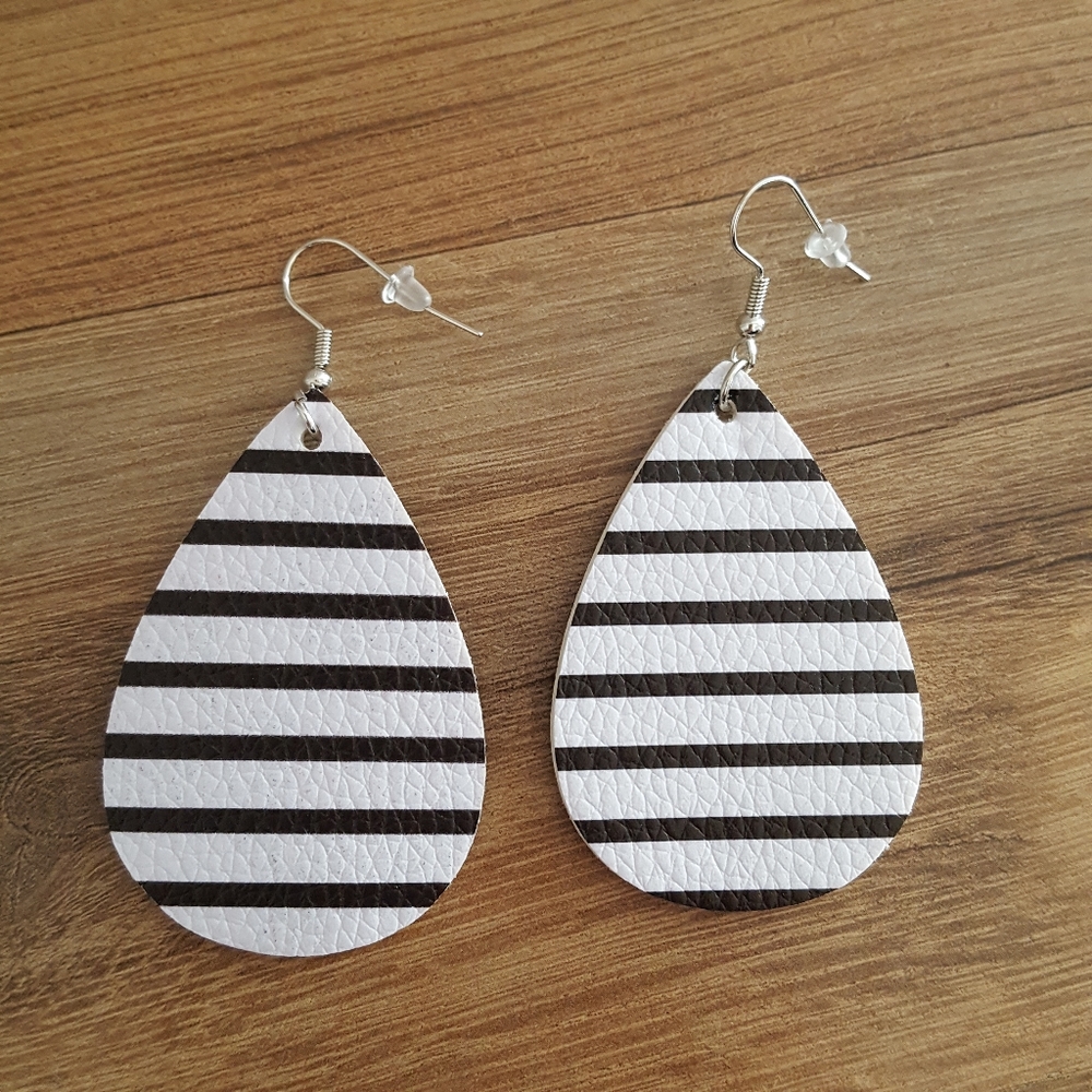 3 FOR $12 Faux Leather Earrings Black & White Stripe